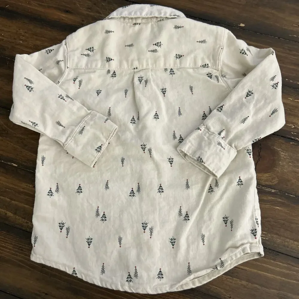 Carter's Boy’s 3T Button Down Shirt Flannel Christmas Tree Holiday Cotton
